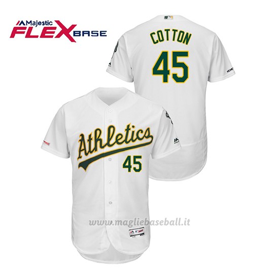 Maglia Baseball Uomo Oakland Athletics Jharel Cotton 150th Aniversario Patch Autentico Flex Base Bianco